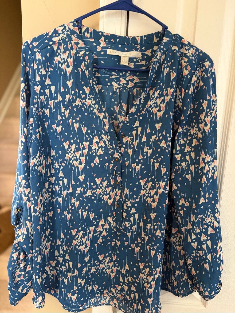LC Lauren Conrad Teal-Blue Floral Heart Print Tunic